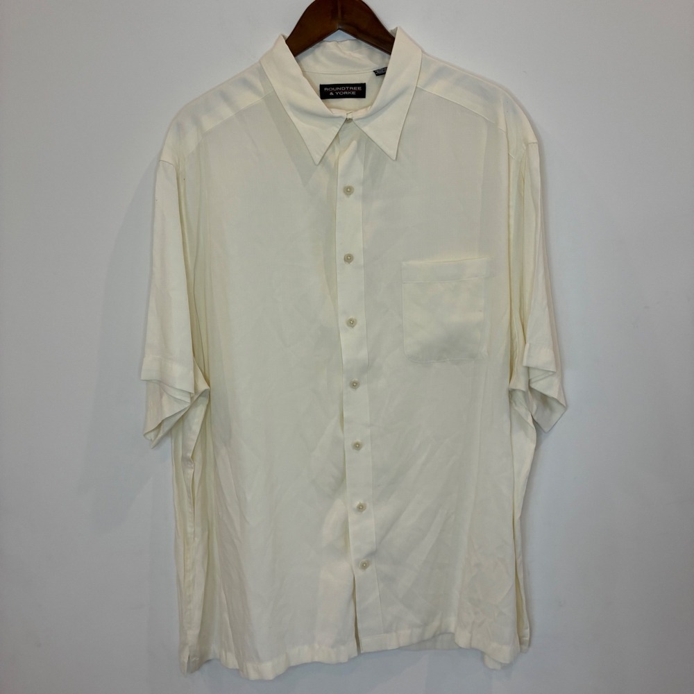 Roundtree & Yorke Shirt 2XB Big Tall Cream White Short Sleeve Modal Poly Button